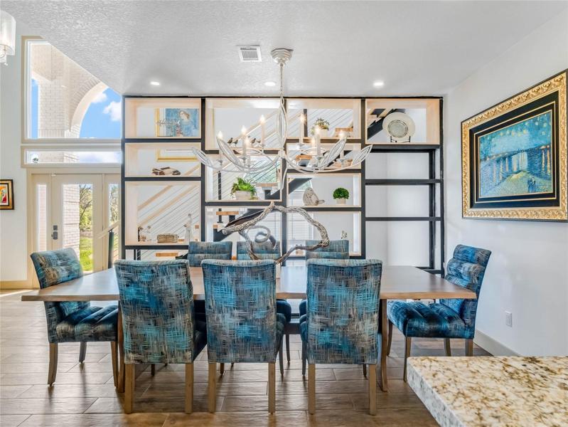 Gorgeous Dining room with Custom Shelving