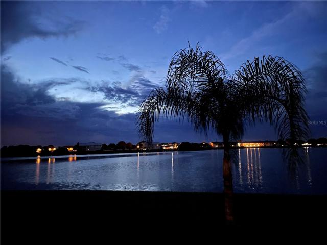 Backyard view of the lake at night