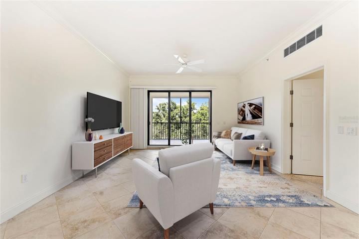 great room, virtually staged