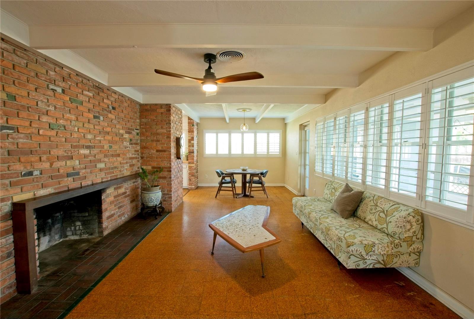 Plantation Shutters throughout the living room and kitchen
