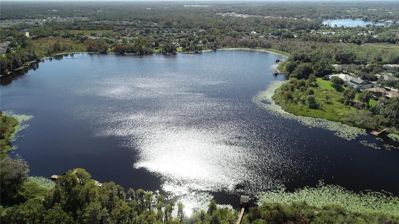 Aerial view of community lake
