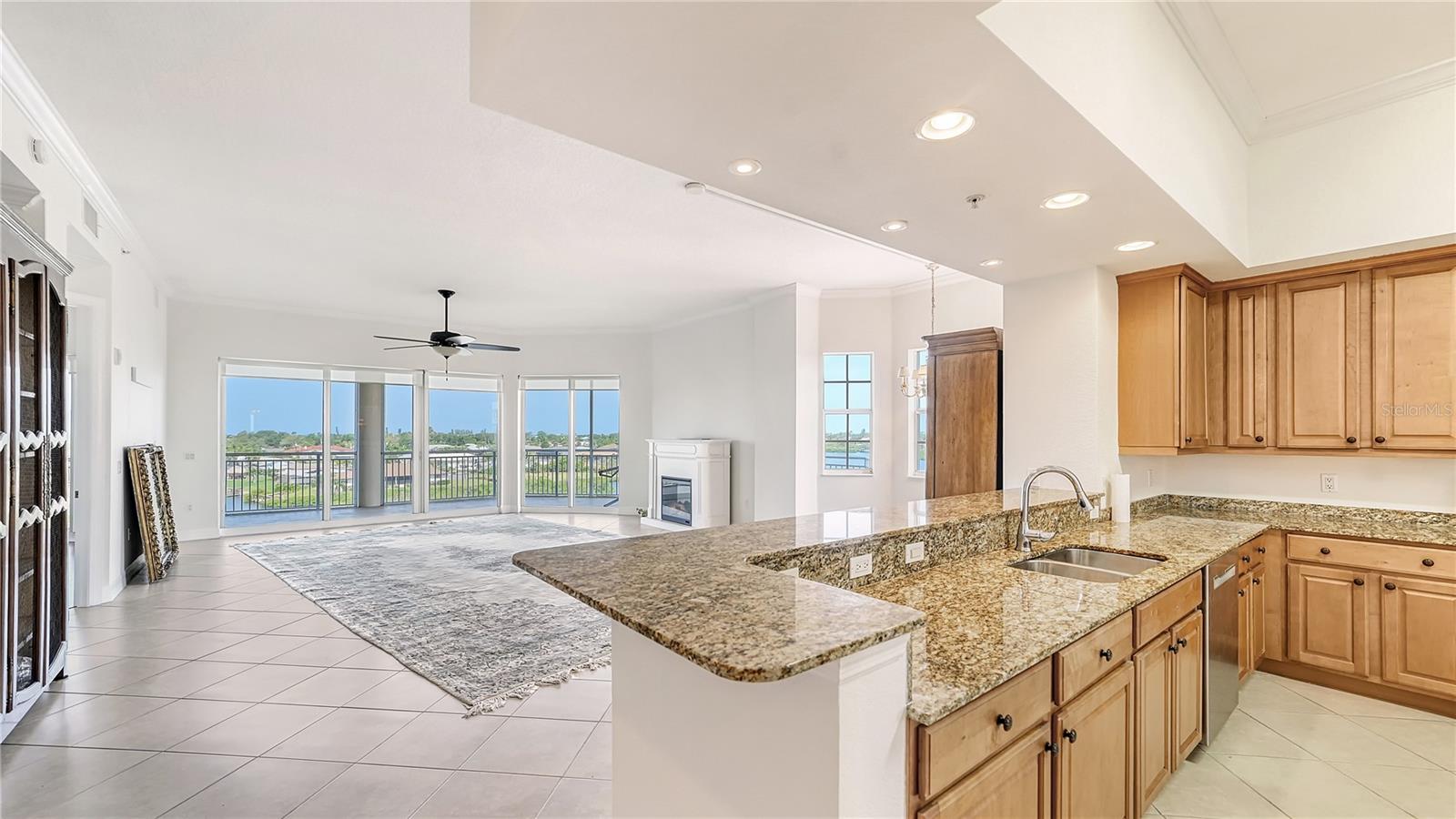 View Kitchen over breakfast bar toward Li