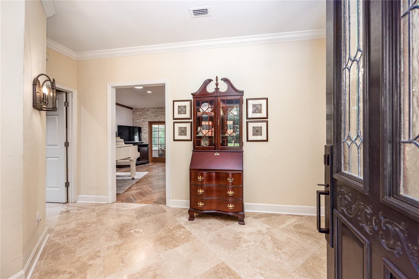 Travertine floors in Foyer