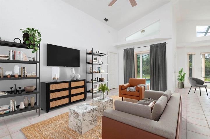 Virtually Staged Family Room.