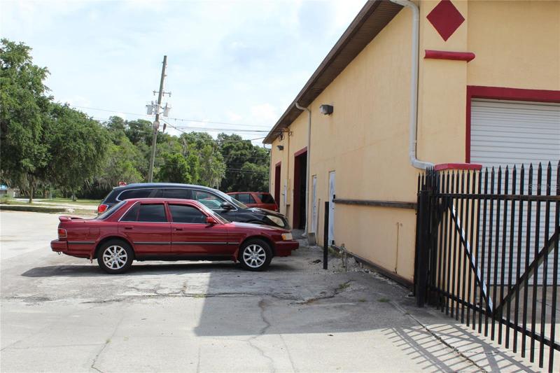 West side of building and parking
