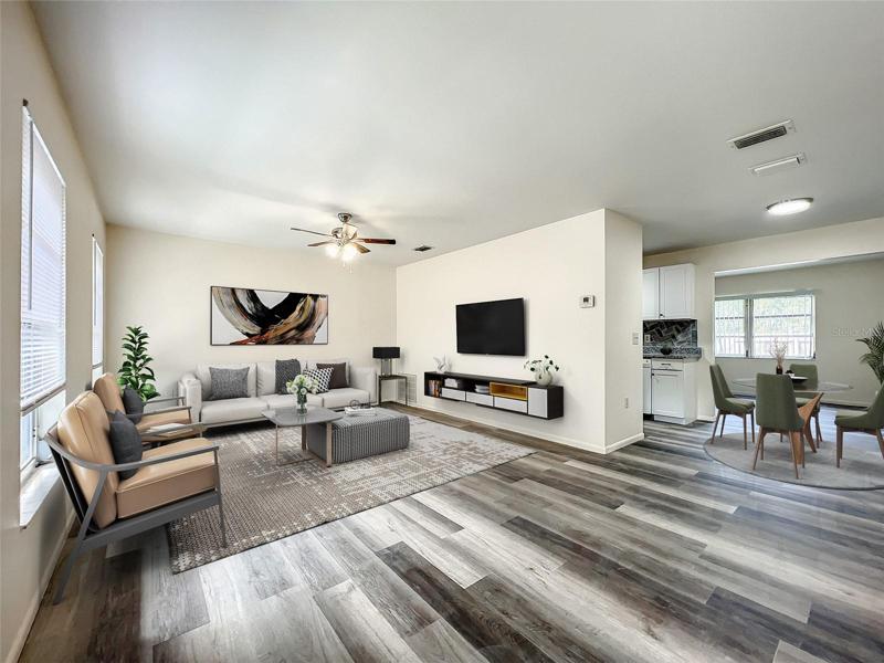 Lovely open living/dining  room space-virtually staged