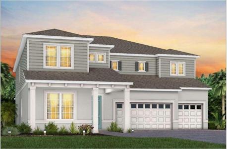 Roseland Home Design Florida Mediterranean Exterior Design. Artistic rendering for this new construction home. Pictures are for illustrative purposes only. Elevations, colors and options may vary.