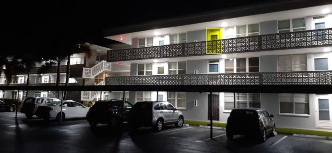 Exterior lighting of hallways and carports