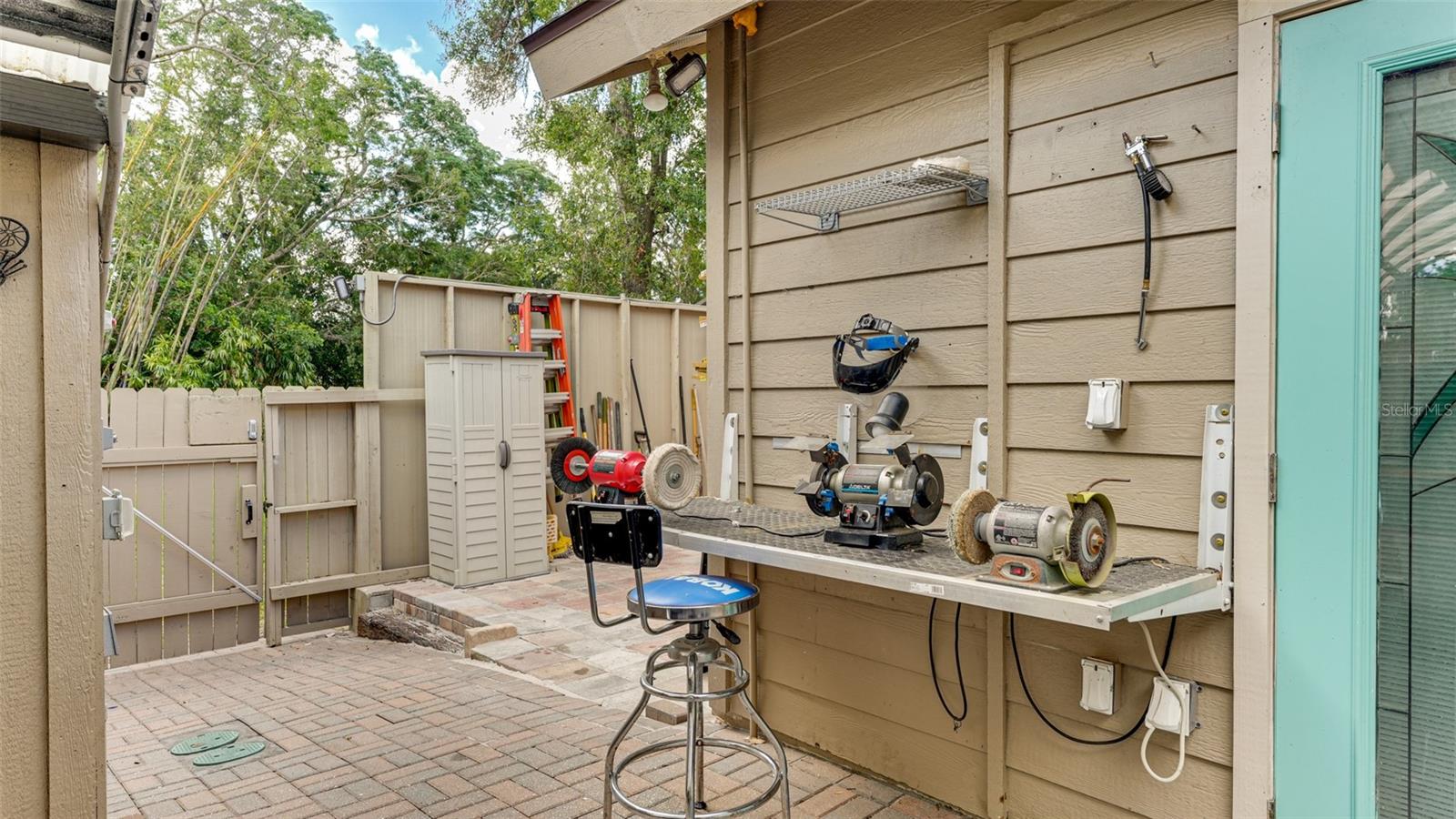 Outdoor table and workshop area