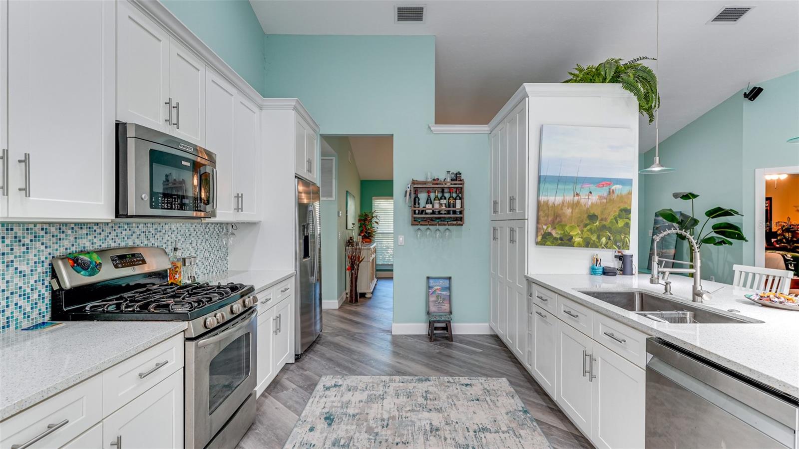Custom birch cabinets with quartz counters