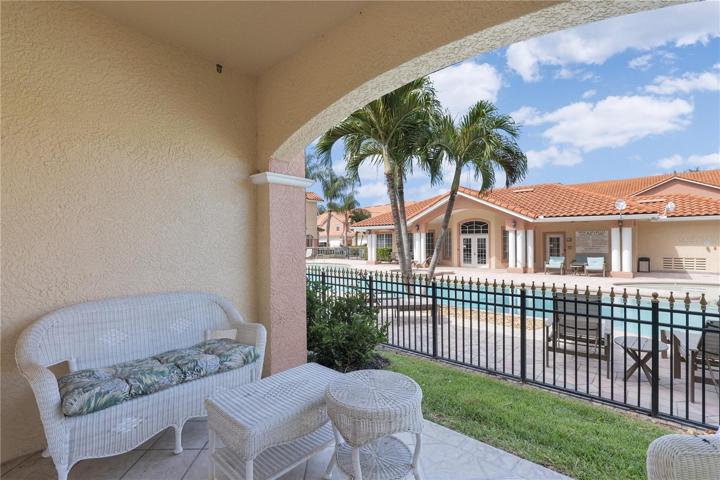 Back patio overlooking pool area