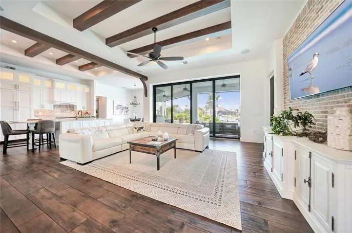 Great Room - wood-look porcelain tile plank floor