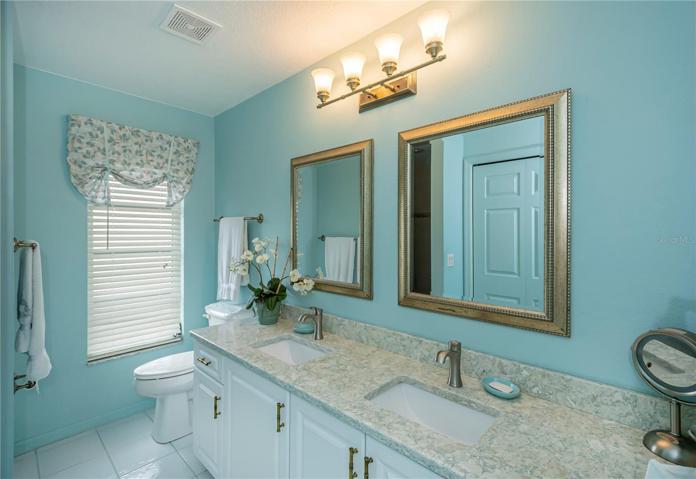 Dual sink, quartz counters and a shower