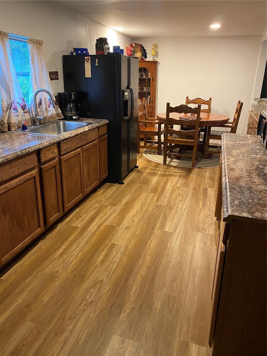 Galley kitchen looking toward dining room 