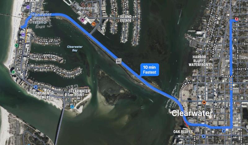 802 Palm Bluff St to Clearwater Beach