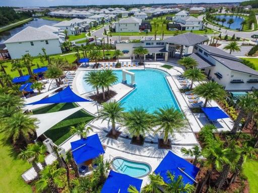 Community pool aerial view 