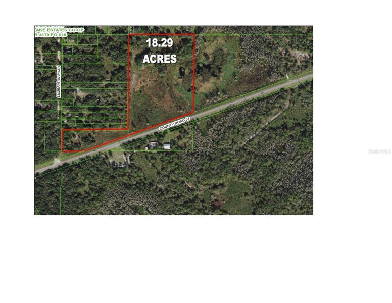 Aerial view of the 18 acre parcel along County Road 54