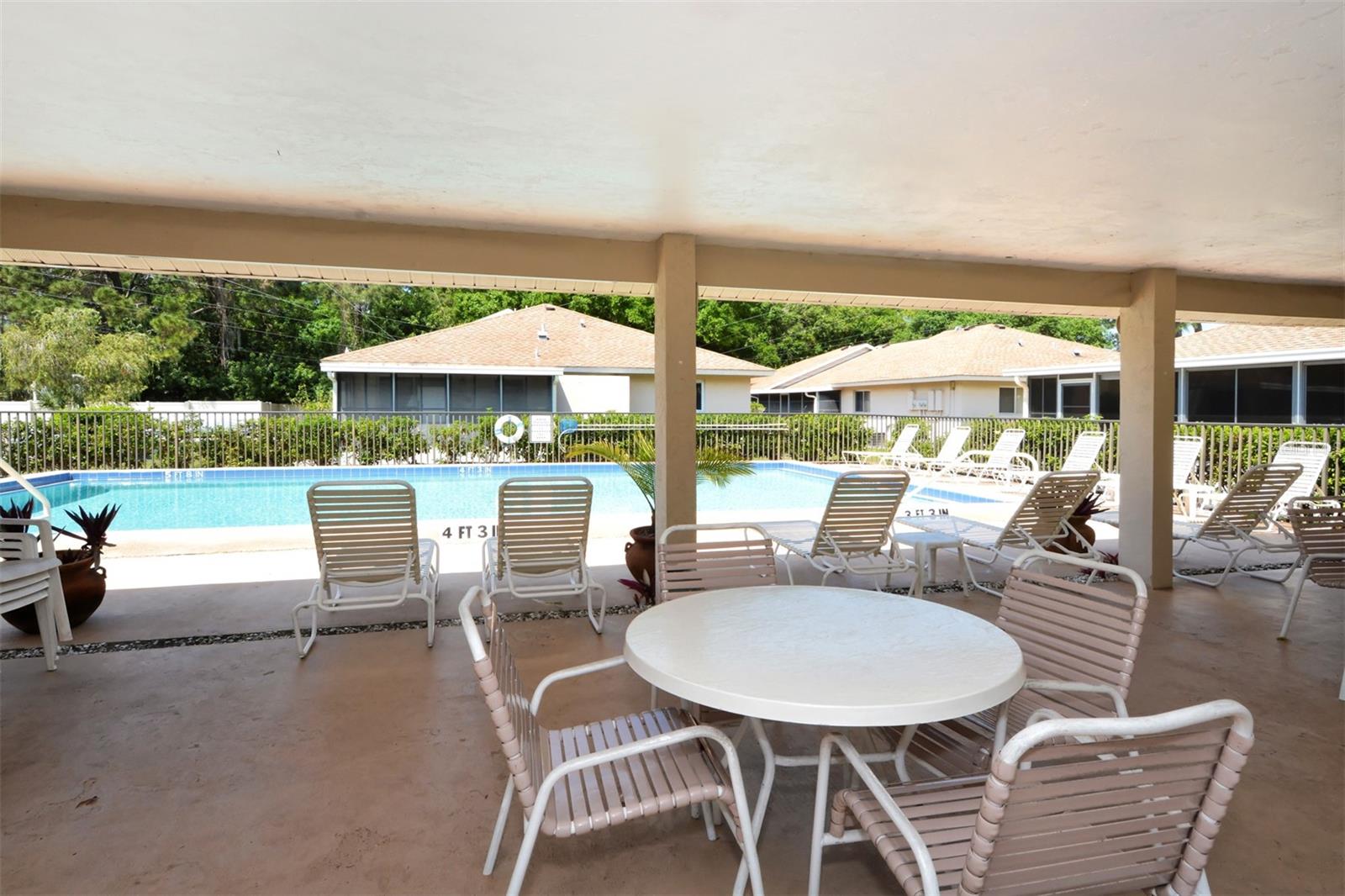 Covered seating at community pool