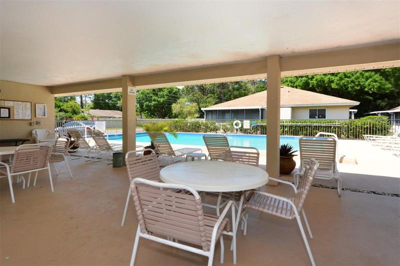Covered seating at community pool
