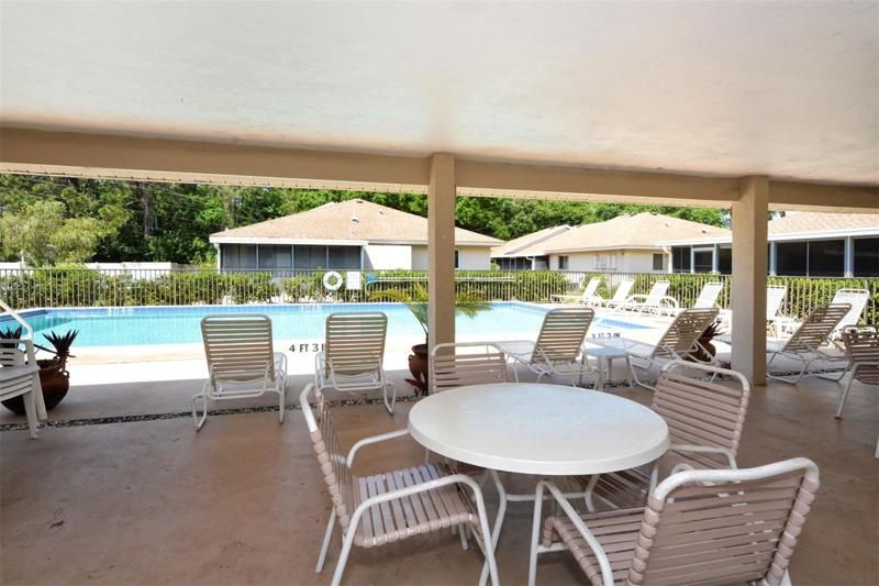Covered seating at community pool