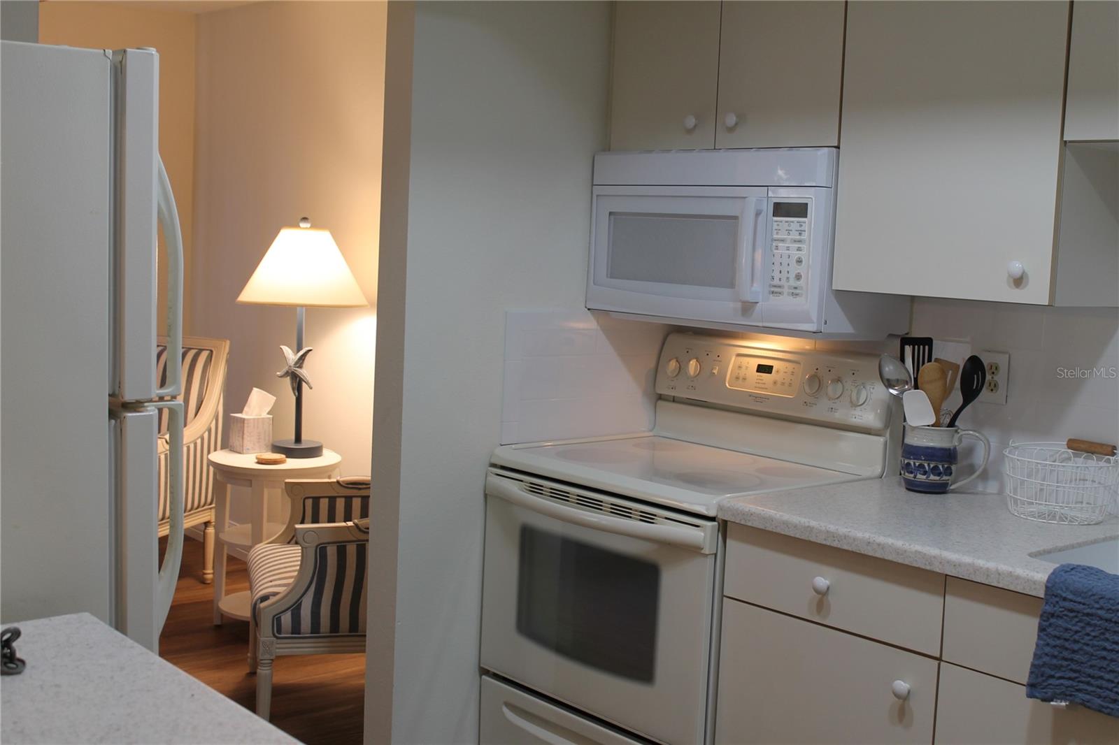 Updated Kitchen With Stove And Microwave. Enter From Living Room Or Dining Area.