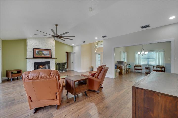 Stone fireplace in the living room