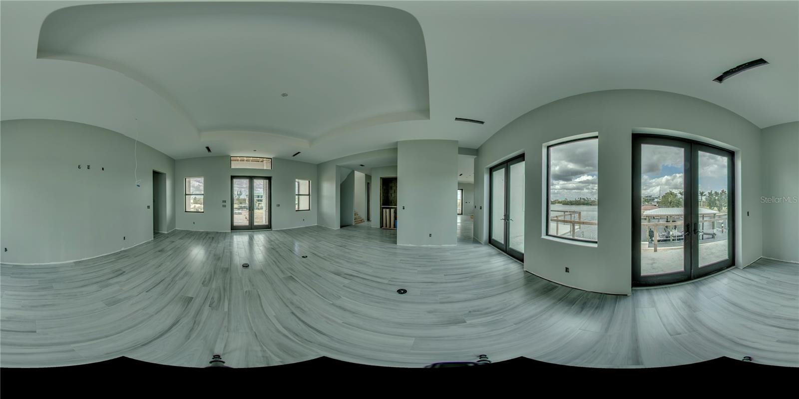 Panoramic view of the front entry to the rear great room!