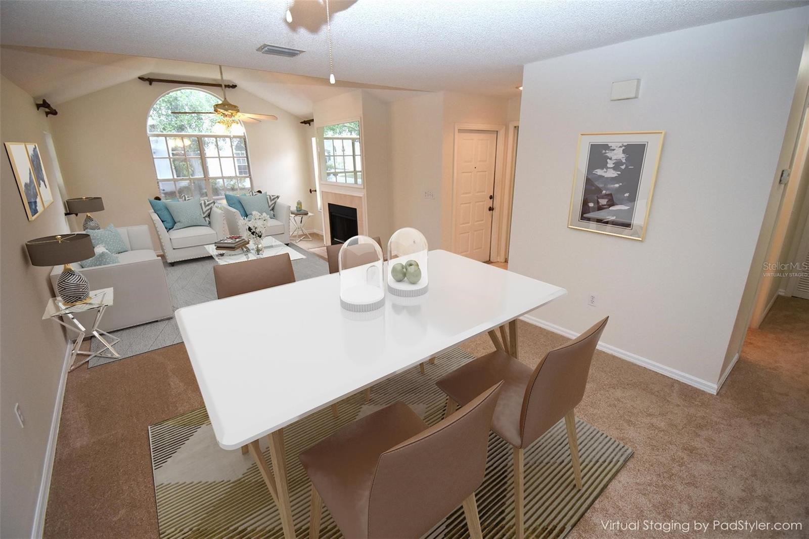Virtually staged Living/Dining room