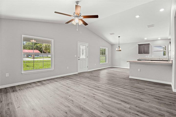 Open plan kitchen, dining & Living area.
