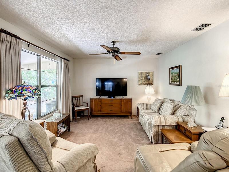 Living room has plenty of windows with a relaxing view of the back yard.