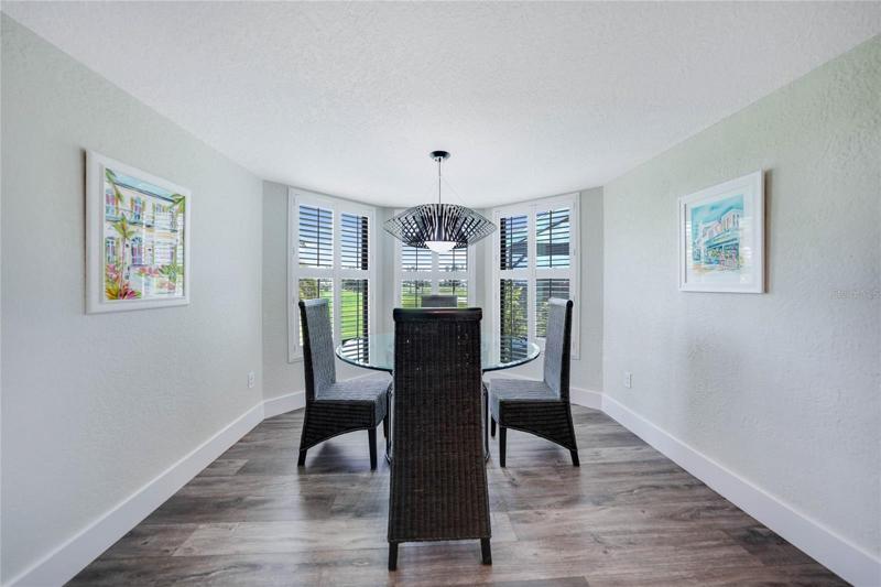 Plantation style shutters help with the light if desired and provide a classic decorators touch to the space