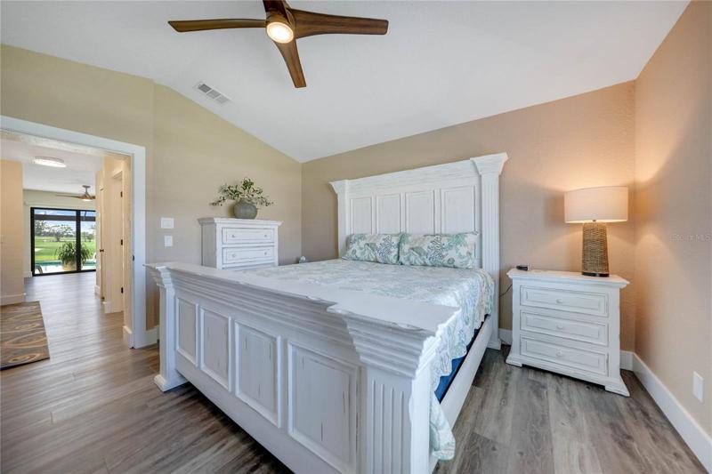 Master bedroom is 14x13 and has plenty of room for all of your bedroom furnishings.  This space has a flexible design option and can be used as an office or master.  The office is 13x13 and is on the other side of the bathroom and overlooks the golf course.  You can decide which space works best for you