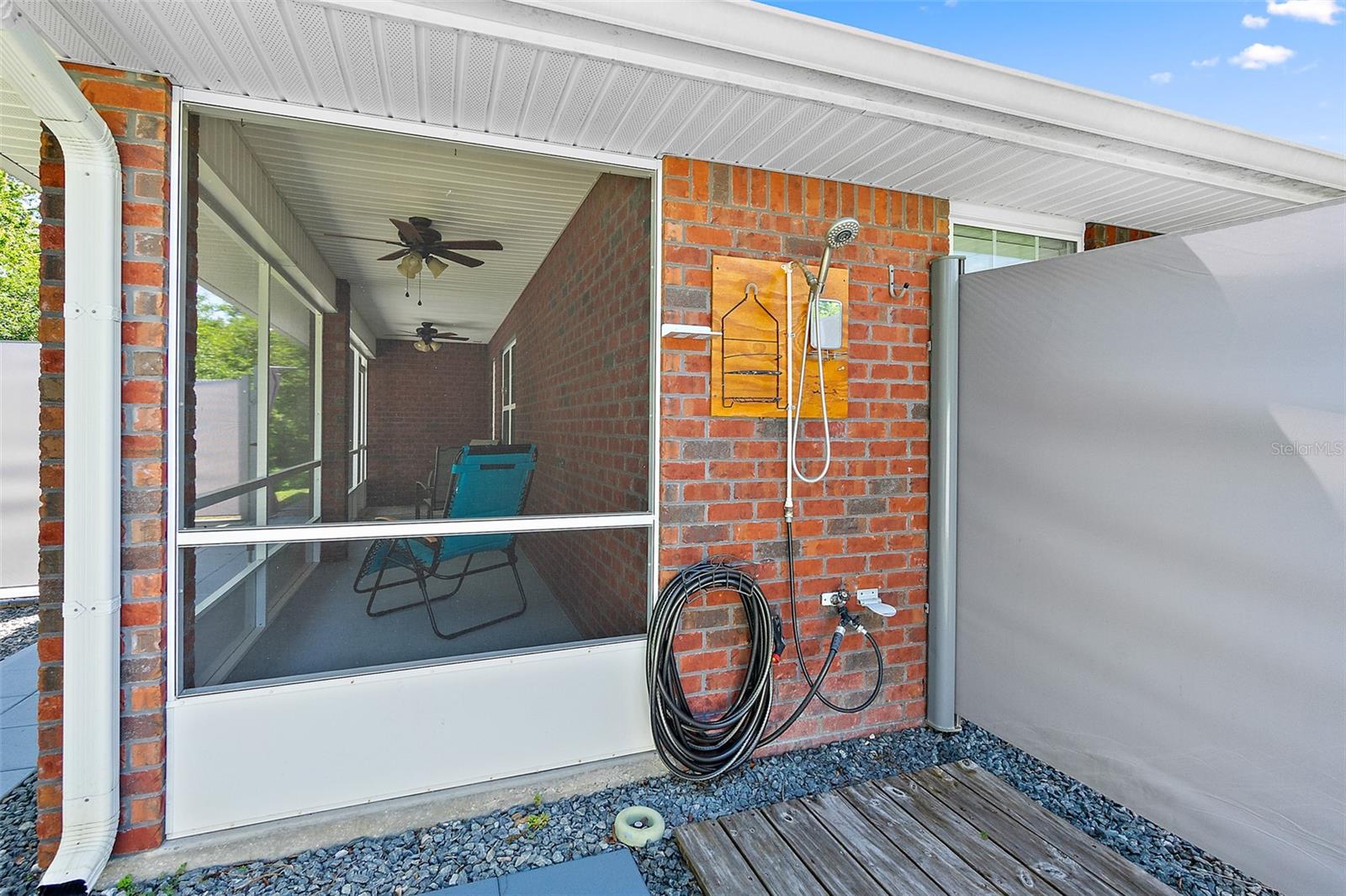 Outdoor Shower with Custom Retractable Privacy Screen