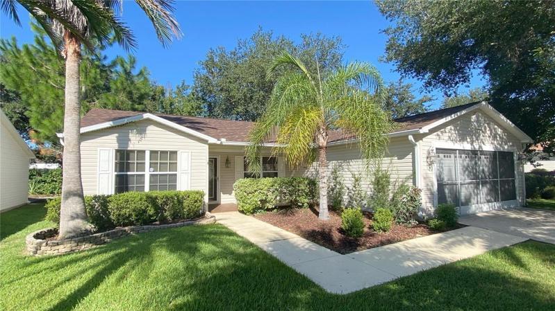 Lush landscaping with multiple palm tree types