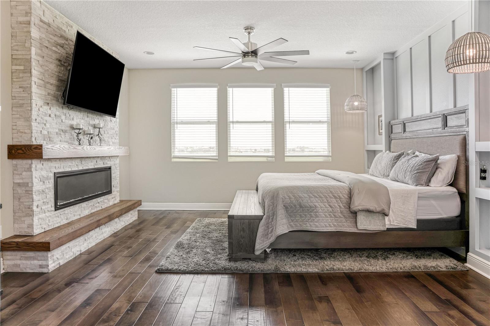 Master Bedroom with Custom Electric Fireplace