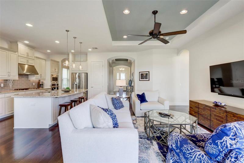 Great room with tray ceiling