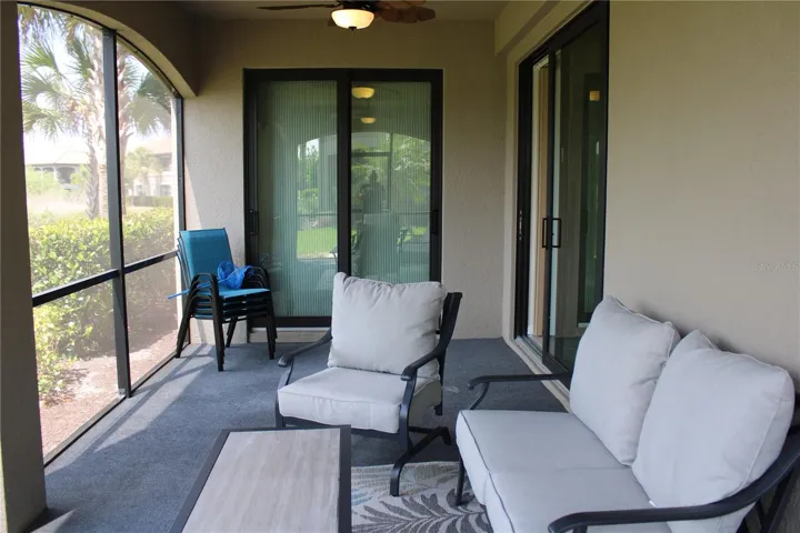 Screened in lanai over looking the green belt, lake and golf course