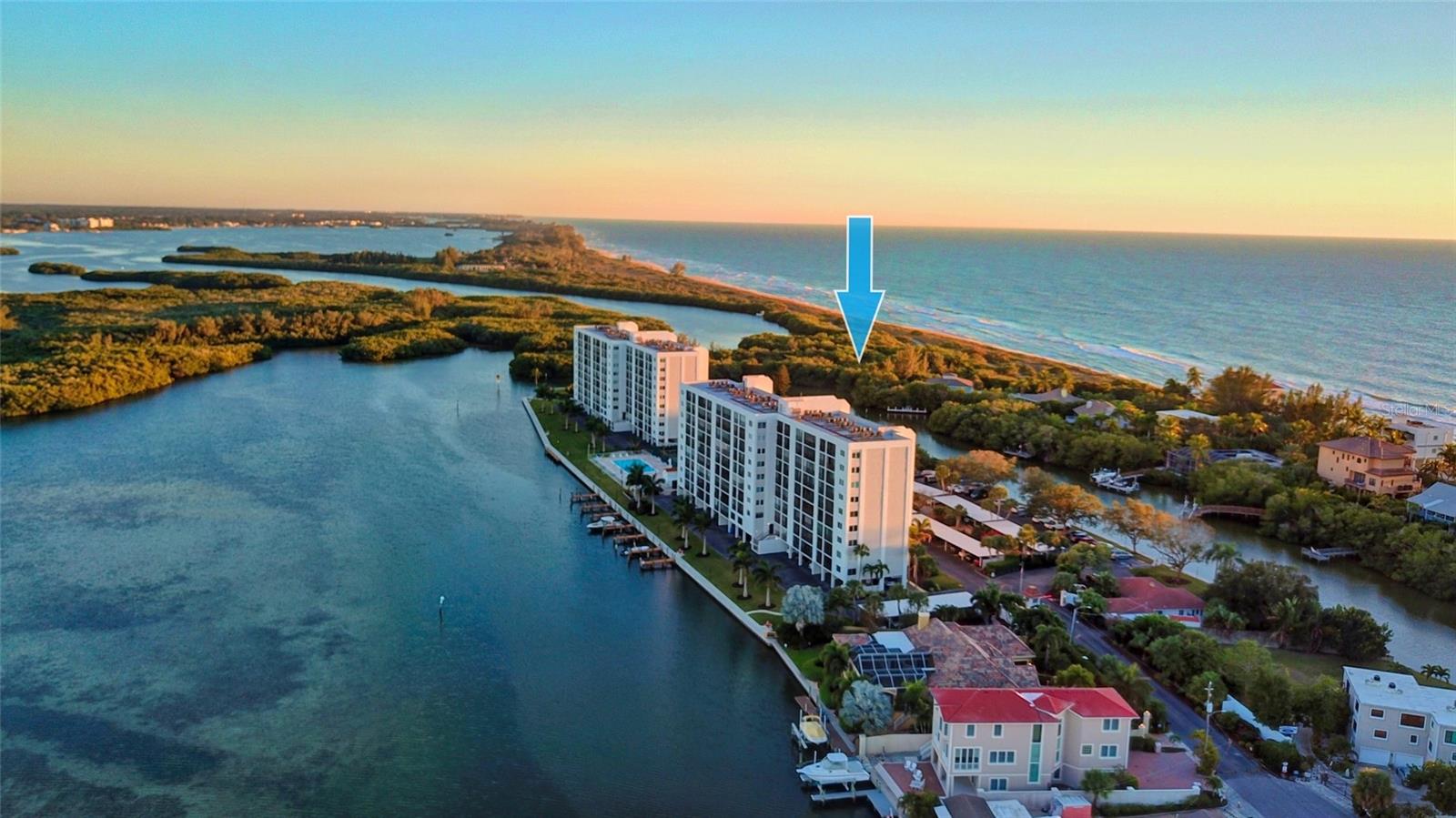 Sunset views of The Pointe looking south