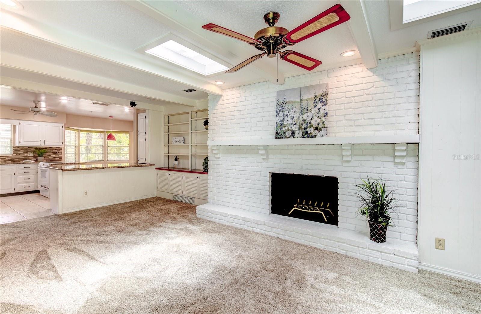 Family Room has 2nd Fireplace and built in Cabinetry