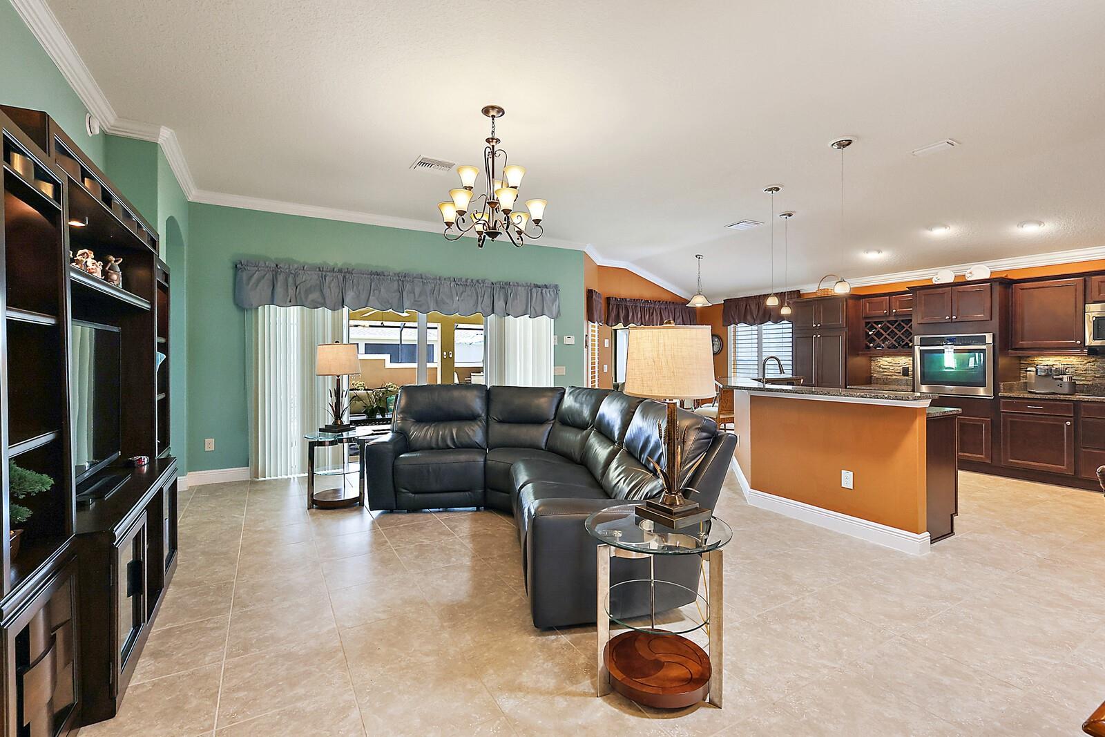 Living area w/upgraded light fixture
