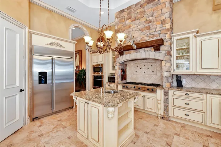Large Double Door Fridge and Center Island
