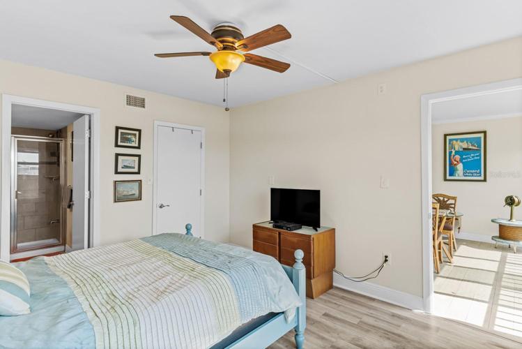 Master bedroom with walk in closet and en suite bathroom
