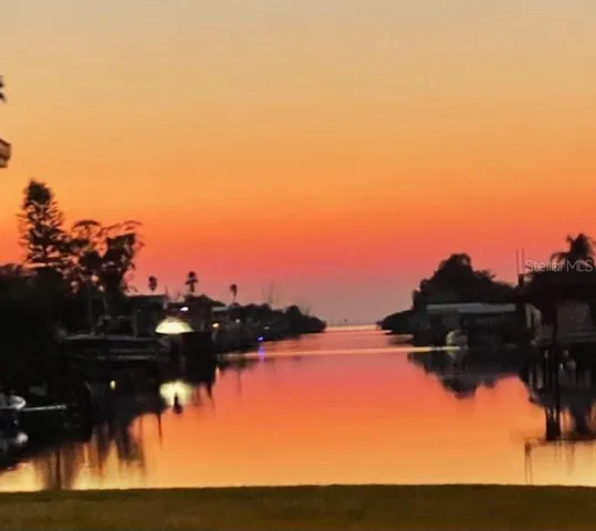 A view of the main canal from the club house at sunset.