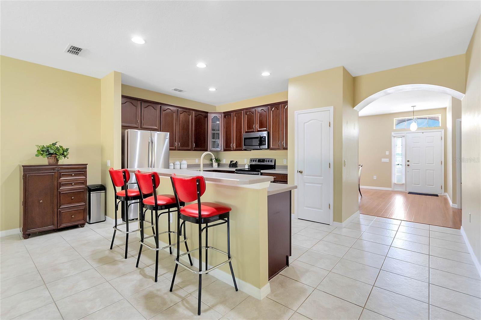 The kitchen is equipped with stainless steel appliances.