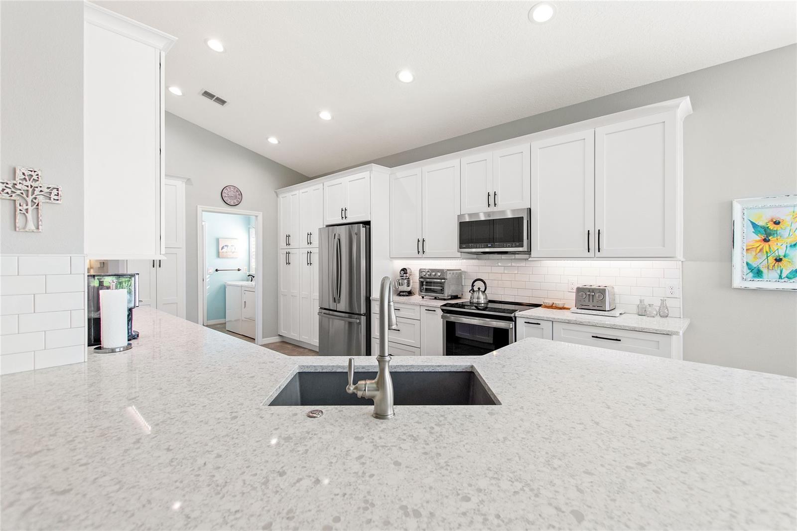 Expanded quartz breakfast bar