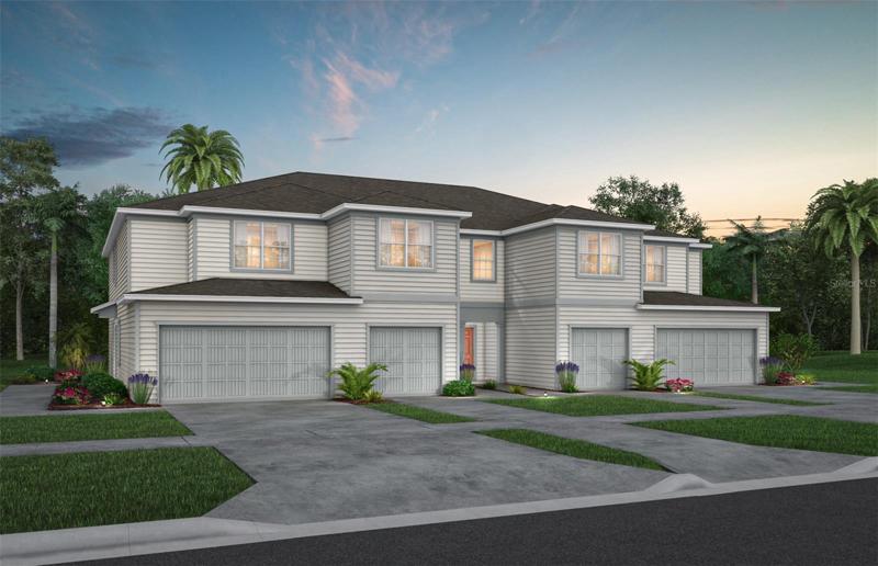 Marigold Townhome Florida Mediterranean Exterior Design. Artistic rendering for this new construction home. Pictures are for illustrative purposes only. Elevations, colors and options may vary.