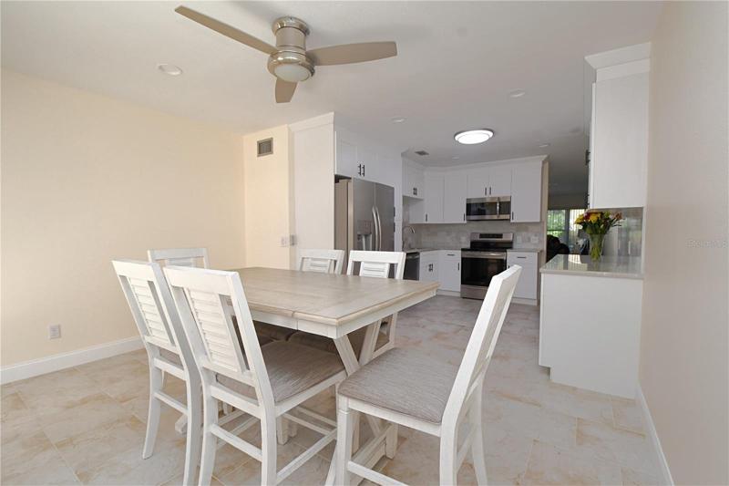 Dining area with a view of the kitchen