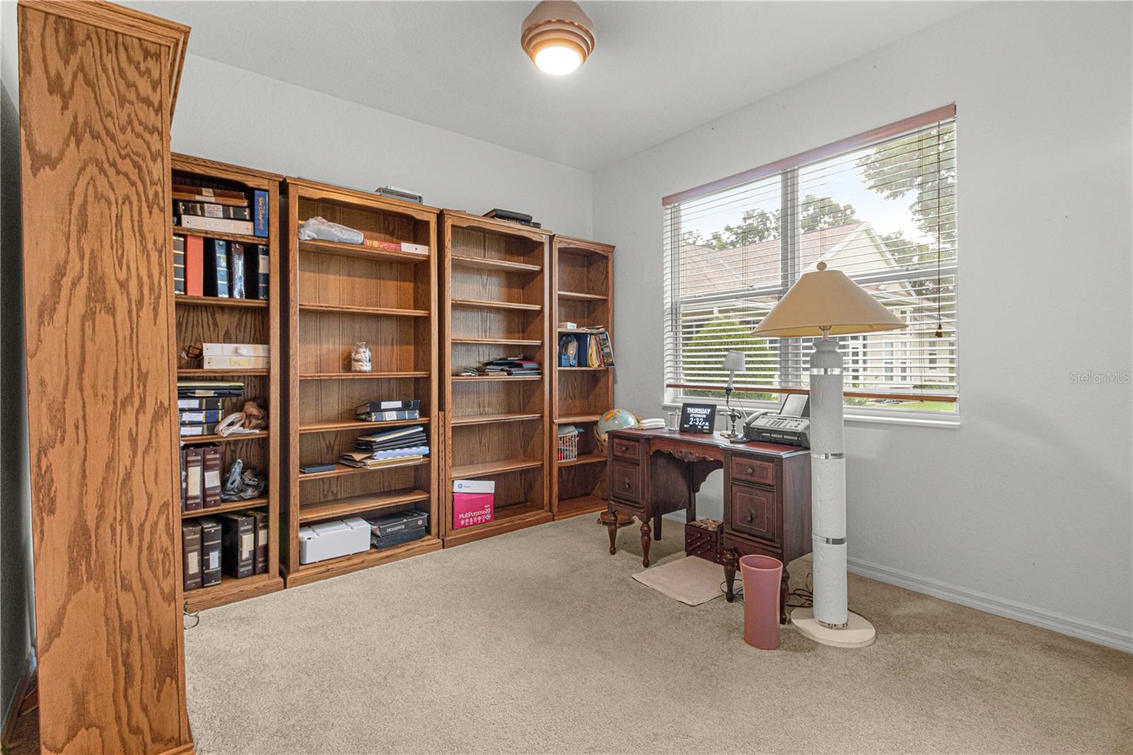 3rd bedroom carpet, ceiling fan, 1-window, lights inside the closet.