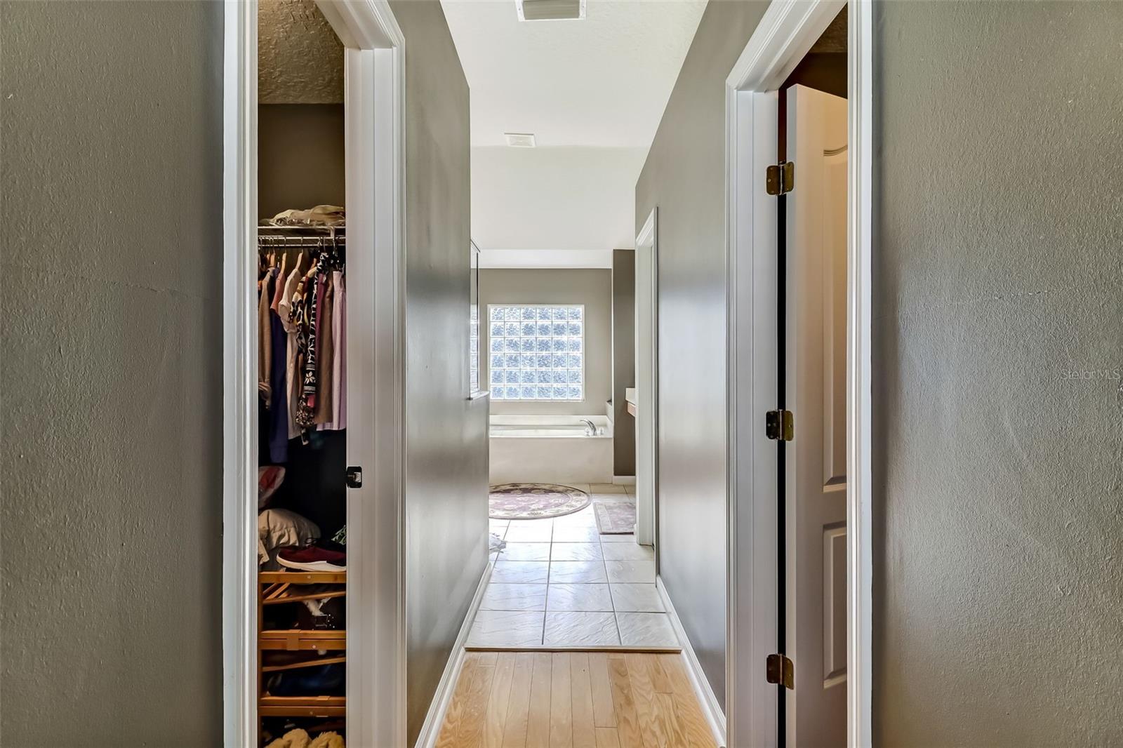 View to Bath w/walk-in closet on each side
