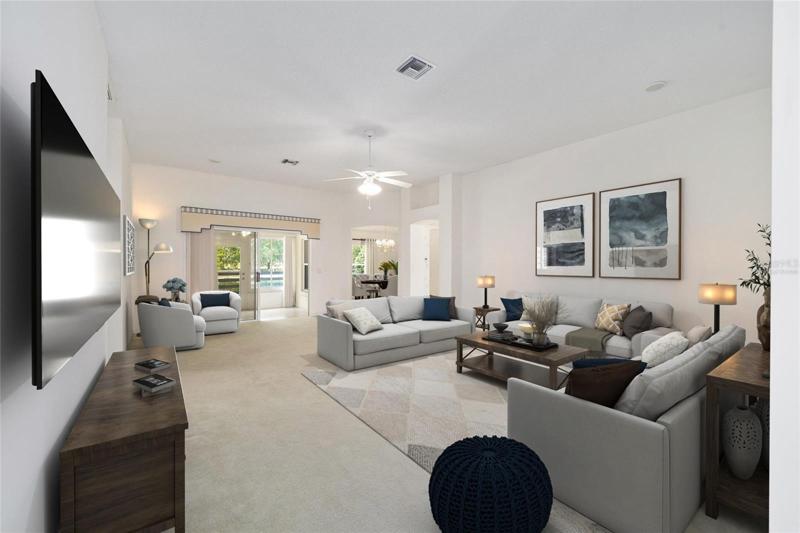 LIVING ROOM - View from FOYER (Virtually Staged)